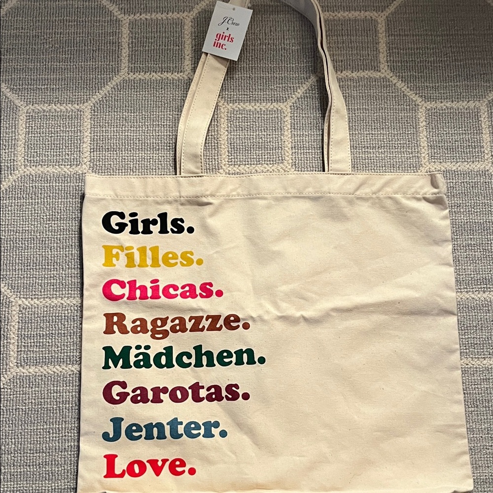 JCREW x girls inc. Cream Multicolor Text Tote Bag